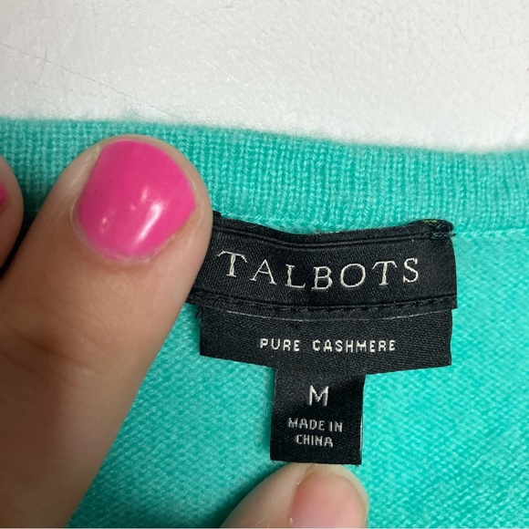 Talbots pure cashmere teal button cuff sweater crewneck women’s size medium - Picture 3 of 7